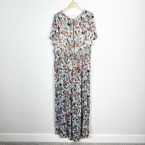Anthropologie Women’s Somerset Satin Wide Leg Jumpsuit Abstract Blue Brown 2X - Picture 9 of 16